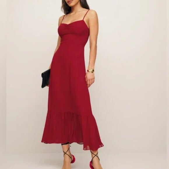 NWT Reformation Emersyn Midi Dress size 4 Crimson Red - Picture 3 of 9